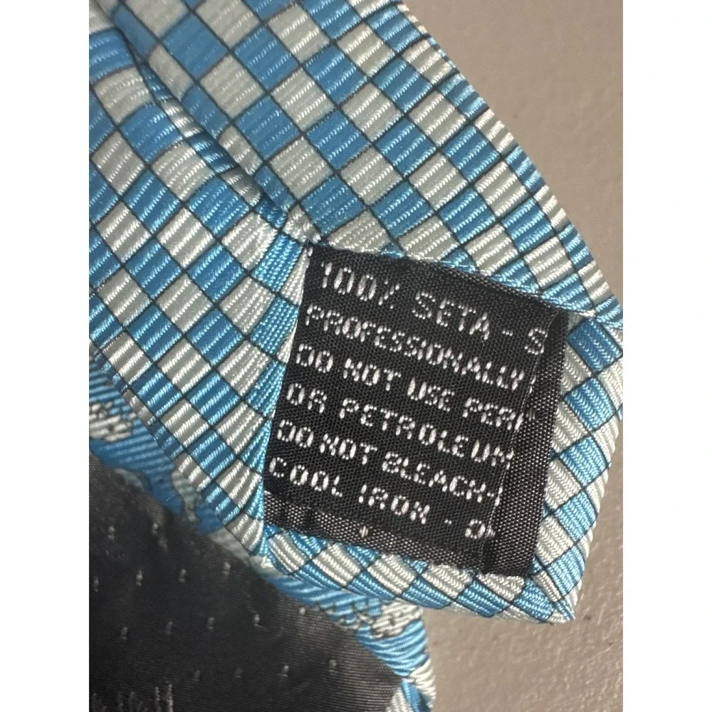 Gianni Versace Mens Silk Tie Light Blue White Rhinoceros Animal Print Italy - Picture 5 of 6